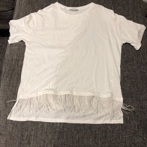 Zara white shirt with faux feathering